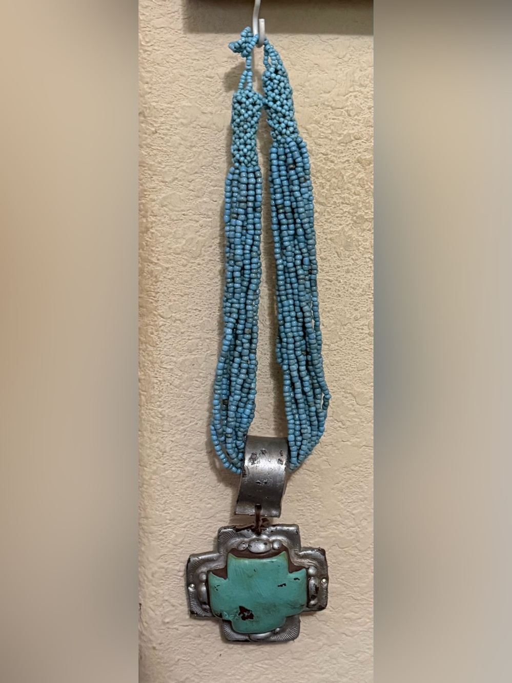 Sookie Sookie - Chunky Turquoise Cross Pendant Multi-Strand Beaded Necklace